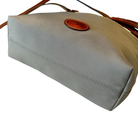 Dooney & Bourke Nylon Crossbody Purse Gray with Tan Leather Trim Accents - Picture 7 of 14